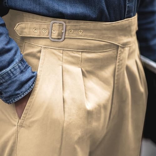 Men's Cotton Retro Flat Front Chino Pant Straight Western Gurkha Pants 2025 Summer Trendy Trousers4