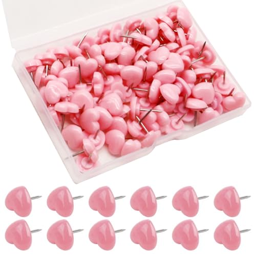 100 Pcs Pink Heart Thumb Tacks, Heart Shaped Drawing Pins, Cute Push Pins Decorative, Pin Board Pins, Cork Board Pins, Plastic Push Pins for Cork Board Notice Board Photos Wall Home School Office