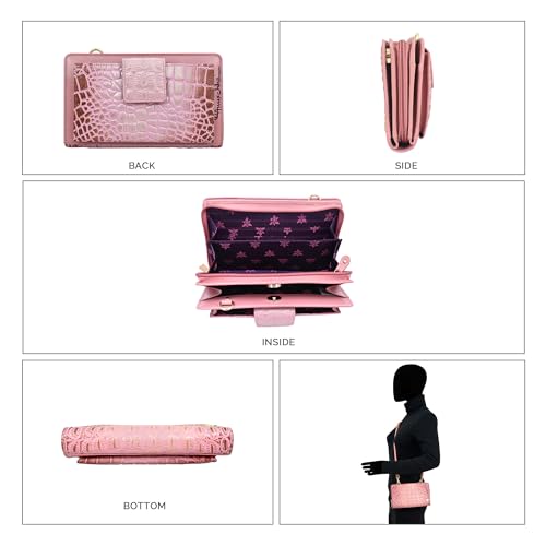 Image of Anuschka Women's Leather Wallet - Hand-Painted Genuine Leather Wallet with RFID Protection - 1149, Croc Embossed Blush Gold