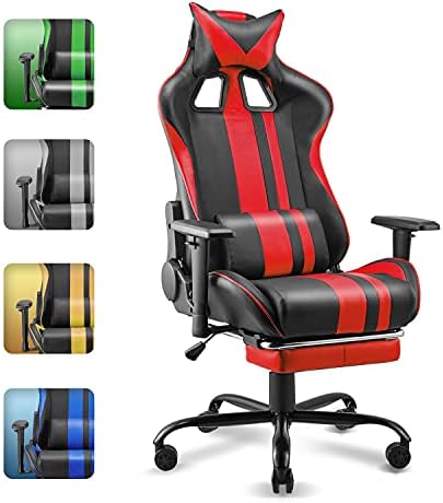 Soontrans PC Computer Chair,Red Gaming Chair,High Back Gamer Chair,PU Leather Game Chair with Footrest,Adjustable Height Armrest,Headrest and Lumbar Support,180° Tiltable(Flame Red)