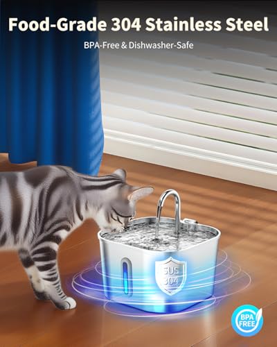 Image of Lawfery Cat Water Fountain Stainless Steel, 74oz /2.2L Automatic Cat Drinking Fountain, Pet Water Dispenser with Quiet Pump, Suitable for Cats, Dogs and Multi-pet households