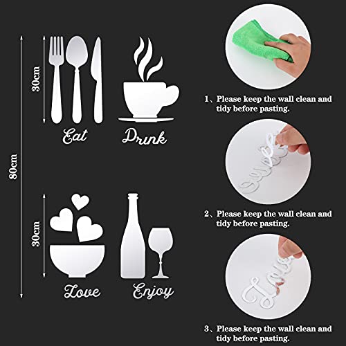 17 Pieces Kitchen Wall Decor Acrylic Mirror Wall Stickers, Fork Spoon Bowl Tea Cup Bottle Sign 3D Mirror Decal, Kitchen Wall Mirrors Decor Diy Detachable Mural Sticker For Living Room, Dining Room #TOP3