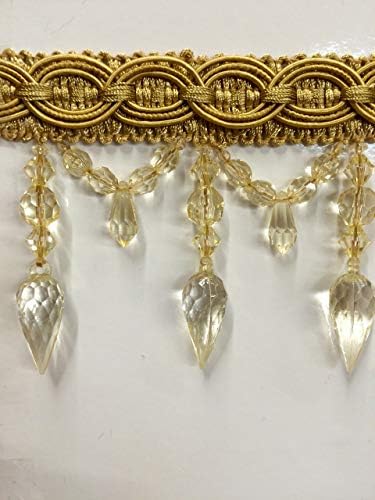 4" Crystal Beaded Tassel Fringe Trim by The Yard TF-32/12-17 Antique Gold