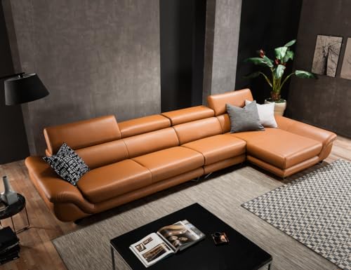 Image of Fabrique Matura Leatherette Lsahpe 5 Seater Diligent Sofa Set | Living Room Bedroom Office & Home | Premium Luxuries Comforatble Soft & Smooth | Easy to Move With Moveable Headrest | Honey Brown | LHS