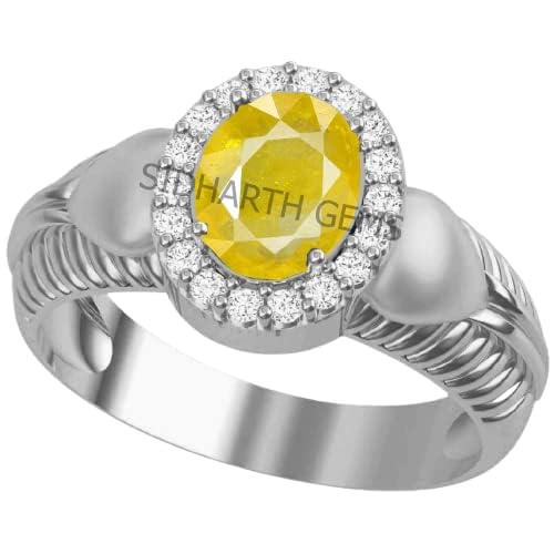 Bague saphir jaune naturel et argent 925, le cadeau précieux idéal taille S