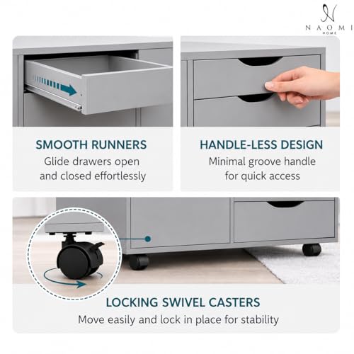 Image of Naomi Home Amy 5-Drawer Rolling Office File Cabinet - Gray