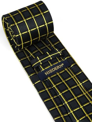 HISDERN Men's Tie and Pocket Square - Plaid Ties for Men Polka Dot Necktie with Handkerchief Set Formal Classic Wedding Neckties