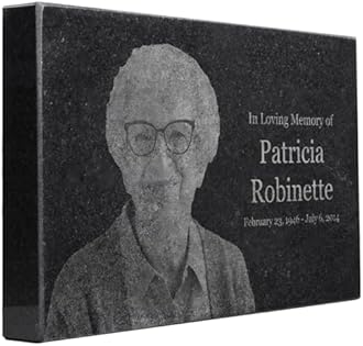 Black Granite Memorial Headstone for Lost Loved Ones, Dogs, Cats, and Family Pets. " Great for Your Garden, Tree Dedication, or in a Cemetery. Includes your personal photo and text. (10 x 6 x 1")