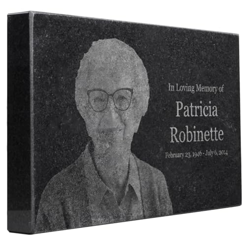 Black Granite Memorial Headstone for Lost Loved Ones, Dogs, Cats, and Family Pets. " Great for Your Garden, Tree Dedication, or in a Cemetery. Includes your personal photo and text. (10 x 6 x 1")