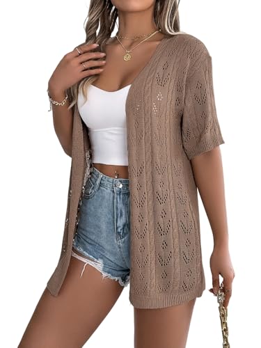 Image of Spicy Sandia Women's Loose Fit Short Sleeve Crochet Cardigan Sweaters for Summer