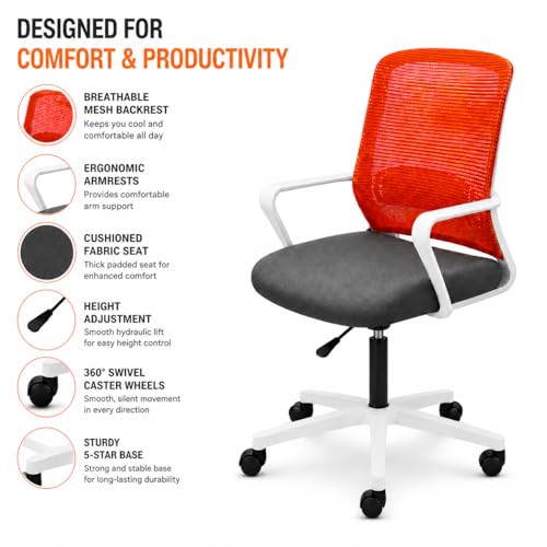 Image of Office Arm Chair with Frame, Mesh Back, Nylon Base, and Adjustable Handle, Cushion Fabric (Robo Chair-Orange)