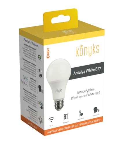 Konyks Ampoule connectée Antalya White E27 - LED WiFI + BT, 780 Lumens, 9 W, Blanc réglable, compatible avec Alexa ou Google Home, Automatisations faciles Cover