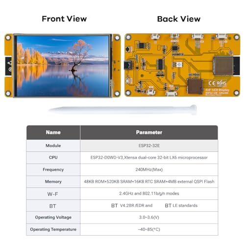 Hosyond 4.0'' 320x480 Touch Screen with ESP32-32E ESP32 Display with WiFi+BT, ST7796S Driver LCD TFT Screen Module for Arduino IoT - Image 3