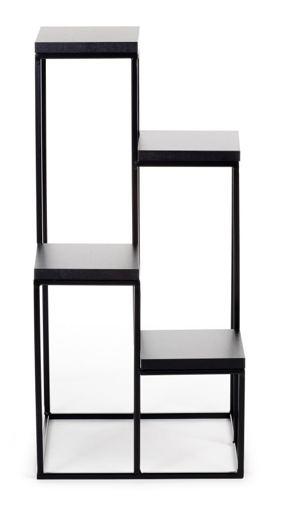 4 Etagen Blumentreppe - Metall Pflanzentreppe 70 cm Hoch - Blumenregal mit MDF-Platten in Schwarz für 4 Blumen - Blumenständer für die Innendekoration