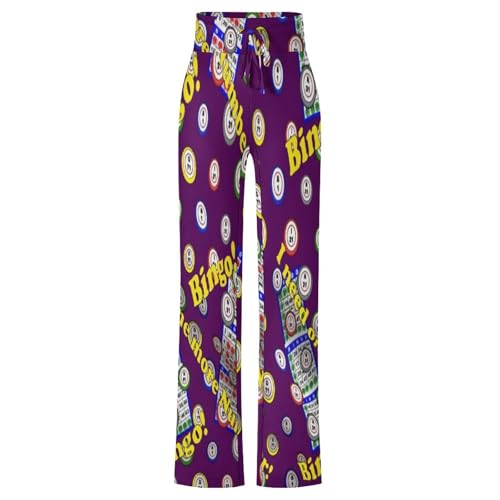 Bingo Dots Purple Women's High Waist Print Wide Leg Pants Summer Casual Long Drawstring Wide Leg Palazzo Pant3