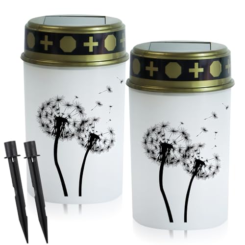 GOEDCH Lampada funeraria 2 pezzi: lampada funeraria a LED 11,5 6,6 cm, lampada funeraria con picchetto, lampada funeraria per la decorazione funeraria nei cimiteri