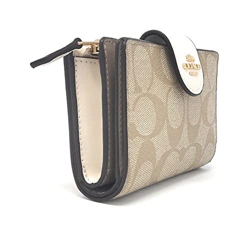 Coach Women's Medium Corner Zip Wallet In Signature Canvas (Gold/Khaki/Chalk) #TOP1