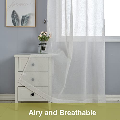 Xwzo Natural Linen Sheer Curtains For Bedroom, Light Filtering Grommet Semi Sheer Curtains For Living Room, Elegant Soft Privacy Curtains 2 Panels, Window Treatments With Tiebacks, W52Xl84 #TOP5