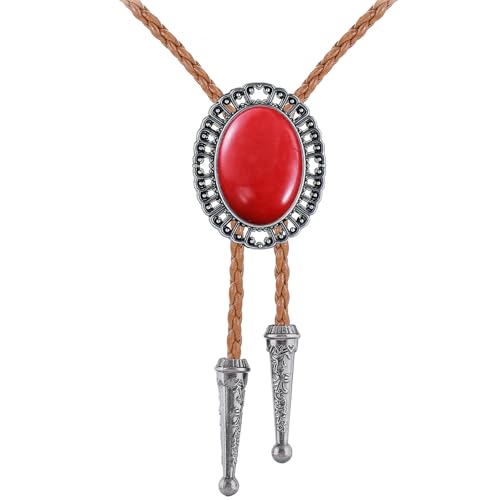 Image of Jeilwiy Bolo Tie for Men Real Stone Westwern Cowboy Ties Silver Bolos Women Leather Necktie Gift for Birthday Christmas