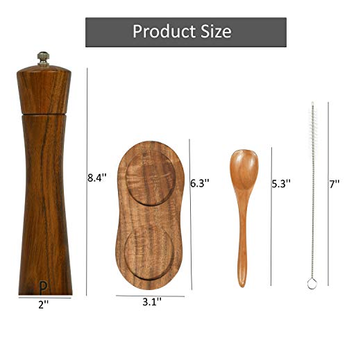 Finnhomy Salt And Pepper Grinder Set, Acacia Wood Adjustable Coarseness Pepper Mill With Wooden Stand, Cleaning Brush & Spoon, Pepper Grinder Refillable, 2 Pack Salt And Pepper Shakers, 8.5 Inches #TOP1