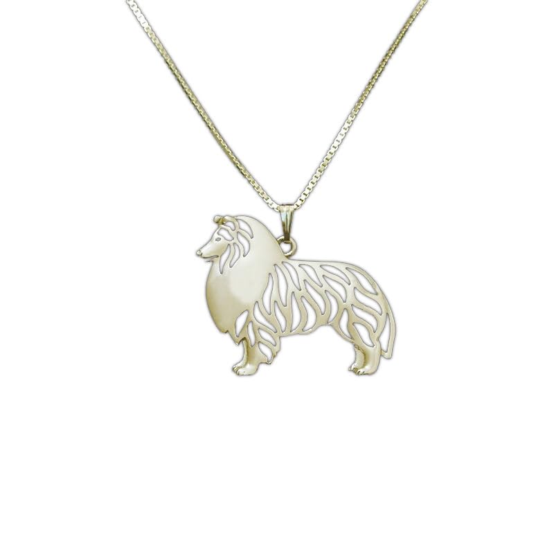 18K Yellow Gold Shetland Sheepdog Pendant Necklace Gift For Dog Lovers Dog Necklace Pet Jewelry Dog Memorial Dog Keepsake Handmade Rare Pet Show Dog Personalized Animal Jewelry Unique Birthday Gift