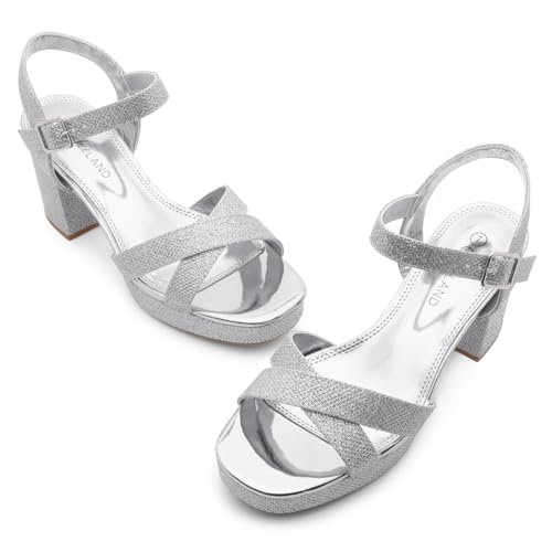 Shoe Land Platform Heels for Women – 3 Inch Chunky Block Heeled Sandals, Square Open Toe, Ankle Strap Dressy Strappy High Heels for Wedding, Party & Evening Events2