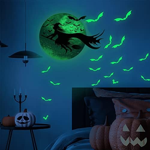Halloween Decoration Sticker Glow in The Dark Bedroom Decals for Decoration Wall Sticker Visualization Luminous Stickers (Witchv/Moon)