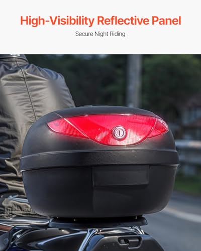 VEVOR Motorrad-Topcase Motorradkoffer 24 L Heckbox aus PP-Material mit reflektierendem Panel, wasserdichte & abnehmbare Motorrad-Topbox mit Mehrlochboden Helmkoffer (408 x 390 x 285 mm)
