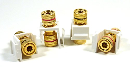 2-Pair White Keystone Banana Jacks With Black & Red Rings, Binding Post Audio Speaker #TOP2