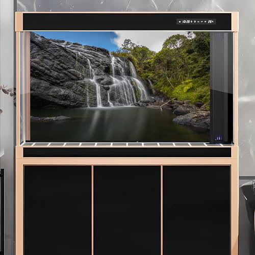 Image of Waterfall Aquarium Background Jungle Rainforest Natural Landscape Terrarium Background Tranquil Lake with Blue Sky Fish Tank Background Falls Aquarium Backdrop Wallpaper Poster Vinyl 48x24in