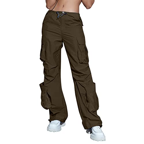 Générique Women Cargo Pants Y2k Baggy Streetwear Loose Fit with Pocket Wide Leg Cargo Streetwear Straight Trousers Biker Pantalon de Sportive Jogging Sweatpants Pantalon Femme Été S-5XL