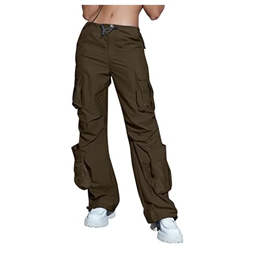 Pantalon Femme Cargo Taille Haute Casual Large Pantalon Muet Taches Léger Cargo Été Pantalon avec Poches Latérales Combat Pantalon Confortable Vintage Séchage Rapide Y2k Pantalon, marron, S