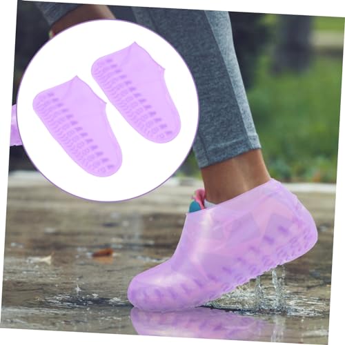 Cubiertas para zapatos antideslizantes SUPVOX, 2 pares, color morado, para niños y adultos, material silicona, impermeables miniatura 7