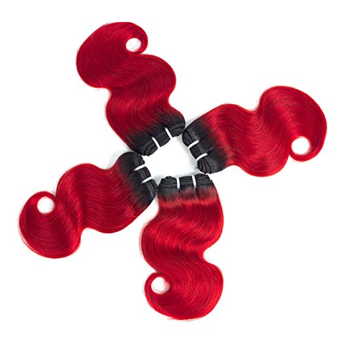 Peruvian Virgin Hair Body Wave 4 Bundles 8" Inch Ombre Two Tone Peruvian Virgin Human Hair Extensions Body Wave 50g/bundle (1B/Red)