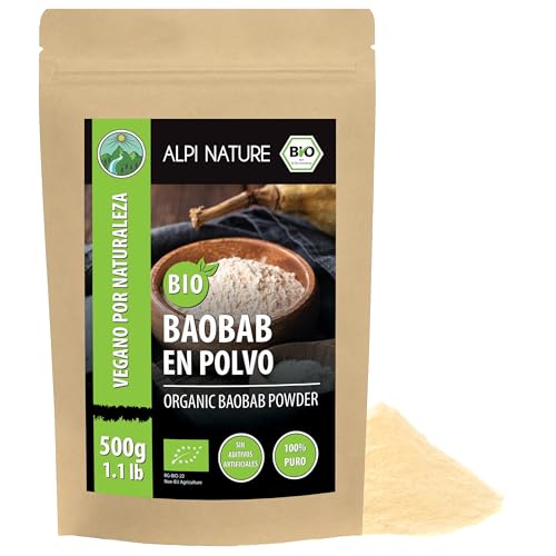Alpi Nature Polvo de Baobab Orgánico 500g, Fruto de Baobab Deshidratado y Molido, sin Gluten