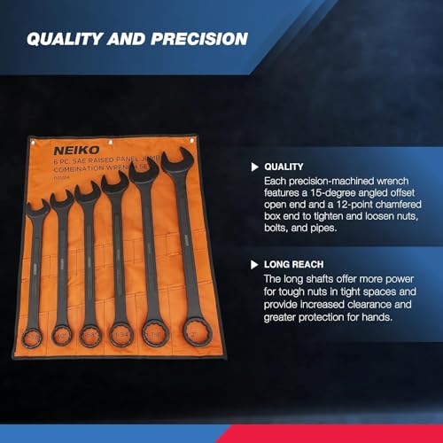 Image of Neiko 03125A Heavy Duty Wrench Set | 6 Piece | SAE | 12-Pt Combination Box Ends