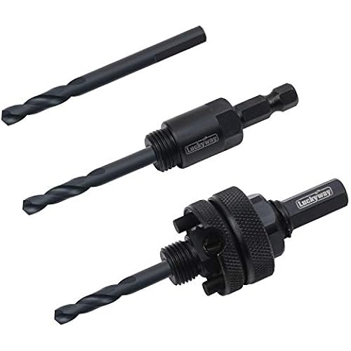 Luckyway 3-Piece Hole Saw Mandrel,Fit 3/4-Inch to 6-Inch Bi-Metal Hole Saw,Including 7/16-Inch and 3/8 Inch Shank Hole Saw Arbor and 3-Piece 1/4 Inch HSS(M2) Central Drill bits