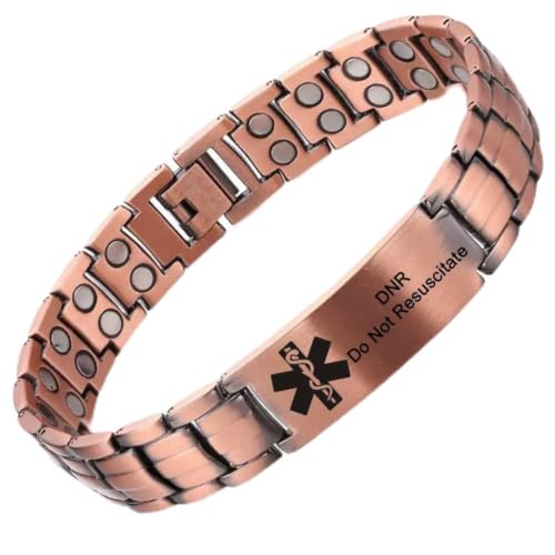 LiFashion DNR Medical Alert Wristband Antique Copper Medical ID Bracelet Sos Emergency Link Bracelets for Adult Hiking Camping Hunting Activities,With Medic Wallet Insert Card