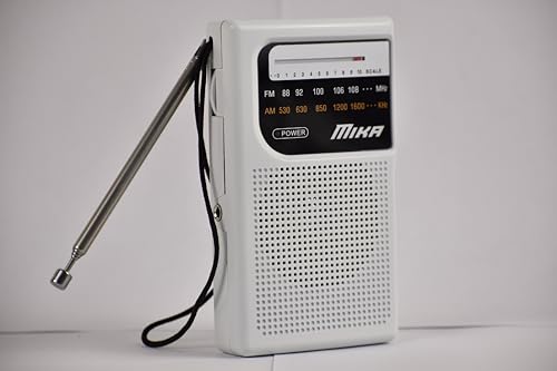 MIKA AM/FM Pocket Portable Radio, Small Battery Operated, Best Mini Antenna Reception for Emergency (AA Batteries NOT Included) (White)