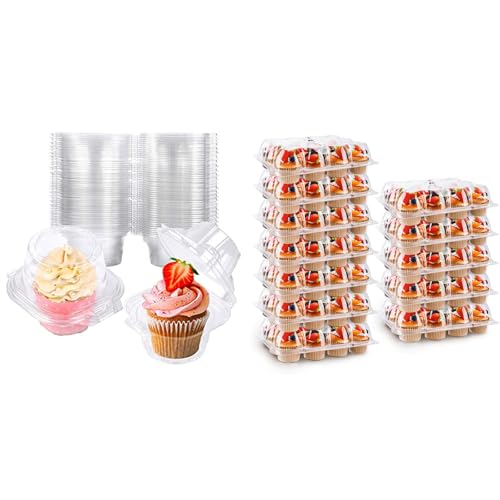 Bundle of 50 Pack Individual Cupcake Containers and 12 Count Cupcake Containers