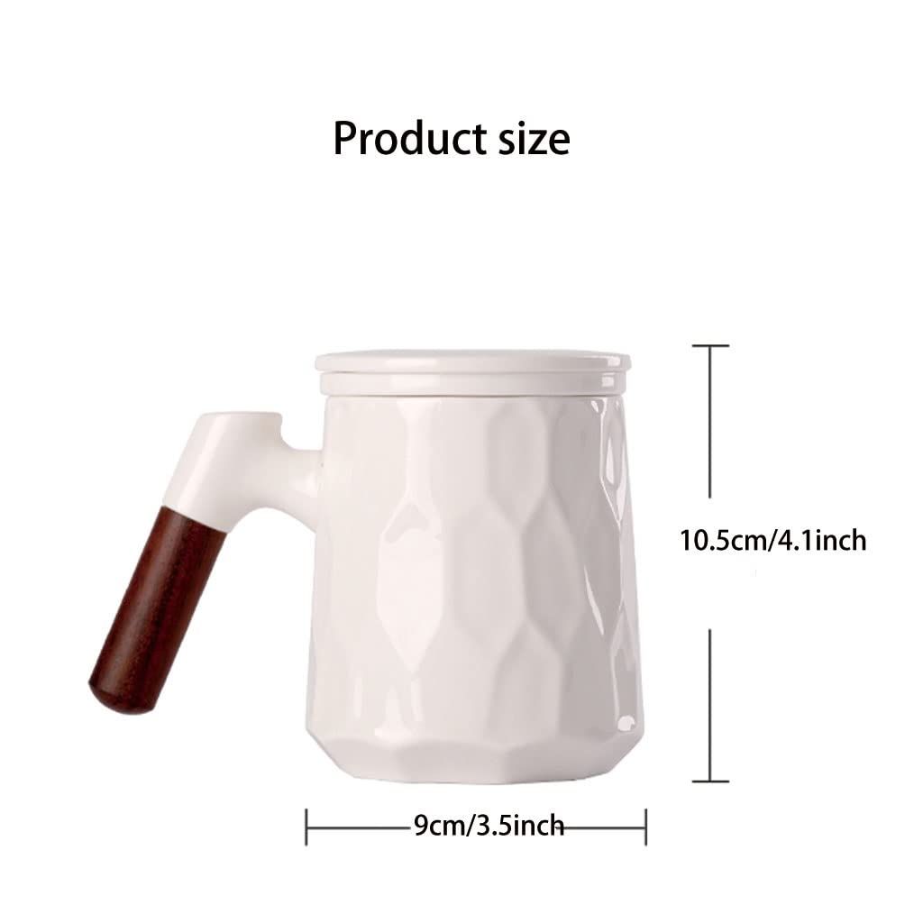 HSQMA Taza De Té De Mango De Madera Taza De Té De Cerámica Grande Estilo Chino con Infusor Y Tapa,Taza De Infusor De Porcelana Fina For El Regalo De La Vida Laboral, El Día De Las Madres