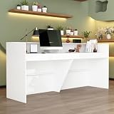 Comptoir de Réception Avec Grande Surface de Travail, Table de Réception, Meuble de Bureau Avec Brise-Vue, Blanc
