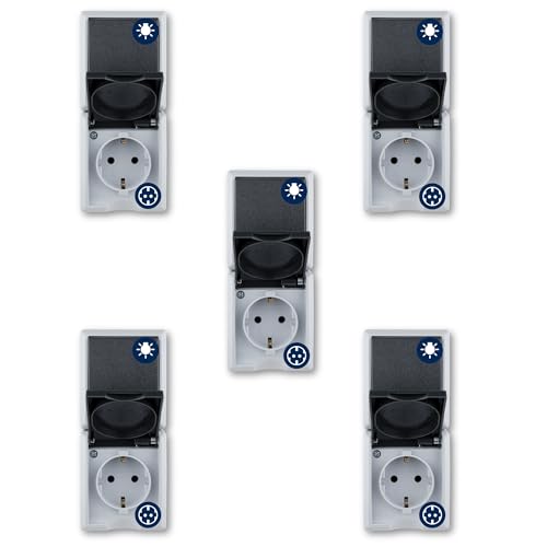 REV AquaForm SPARSET - 5x Lichtschalter + Steckdose, IP44, senkrecht, grau – Ansicht 1