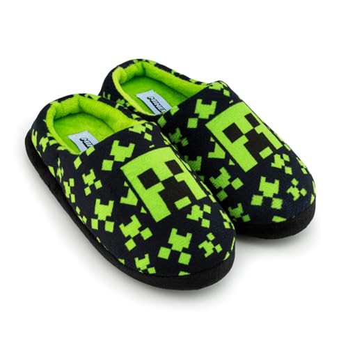 Minecraft Boys Slippers Cosy Indoor Shoes With Creeper Design Non-Slip Kids Slippers Gaming Merchandise UK 4-5