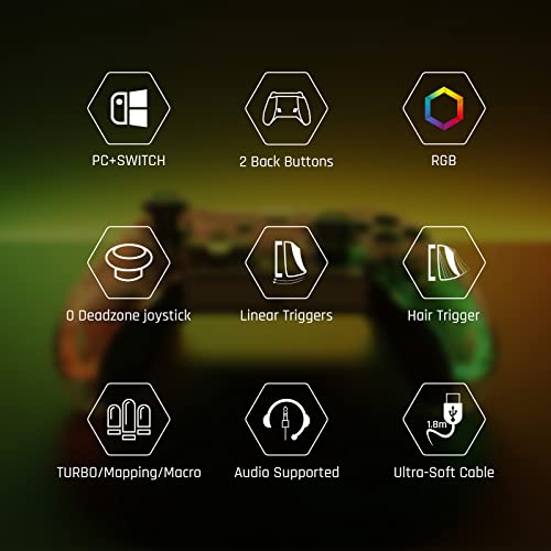 Bigbig Won Wired Controller, Rainbow Lite Pc Controllers For Gaming Rgb Light, Custom Buttons, Macro, Turbo, Dual Shock Controller For Switch/Win10&11 Controller For Ps4 Via R90 Pc Game Controller #TOP1