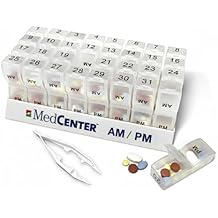 MedCenter AM/PM Pill Organizer HSA/FSA 31 Day Monthly Pill Box with 2 Daily Compartments AM & PM, Easy-Open Lids, Bonus Pill Box & Tweezers Medication Organizer for Vitamins & Prescriptions