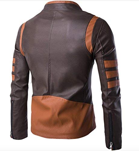 Cicilin Jaqueta masculina vintage de couro sintético para motocicleta, colarinho bomber marrom, Marr