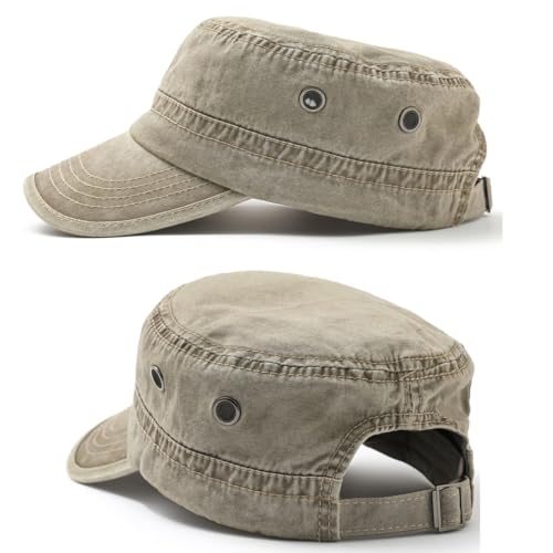 Image of 2 Pack Men's Cotton Military Caps Cadet Army Caps Vintage Flat Top Cap