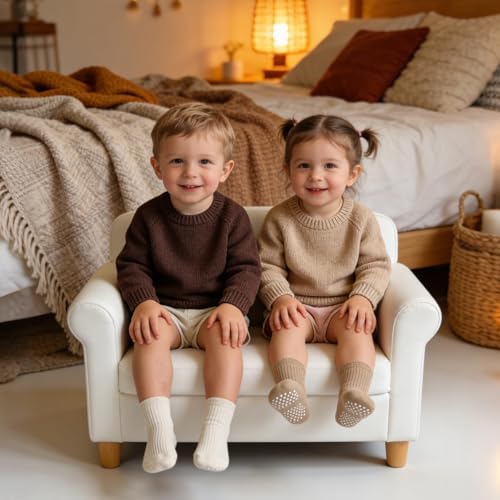 Bearbay Toddler Non Slip Cotton Crew Socks with Anti-slip Dots for Infant Baby Boys Girls 9 Pairs Plain Blue