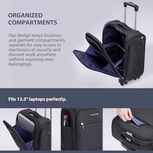 Verage Underseat Carry On Luggage with Spinner Wheels, Black, 16-Inch Rolling Underseat Pro, Softside Underseat Luggage with Spinner Wheels by Verage - Used condition - Image 4